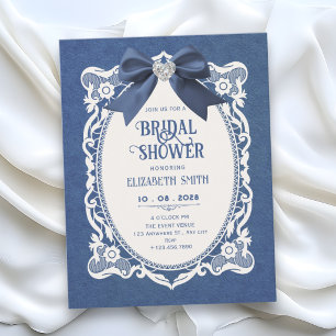 Blue vintage elegant bridal shower invitation