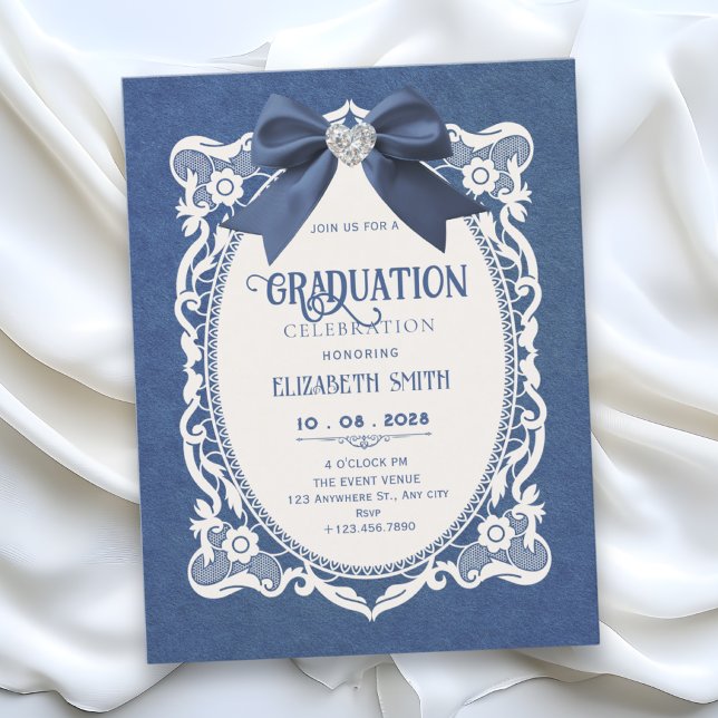 Blue vintage elegant graduation invitation (Creator Uploaded)