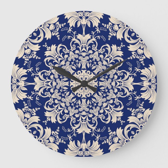 Blue Vintage: Elegant Seamless Pattern. Large Clock (Front)