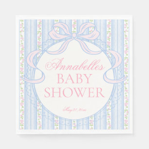 Blue Vintage Fancy Floral Baby Shower Dessert Napkin