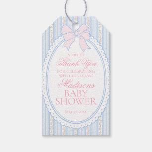 Blue Vintage Fancy Floral Baby Shower Favours Gift Tags
