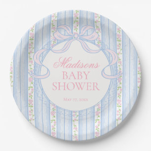 Blue Vintage Fancy Floral Baby Shower Paper Plate