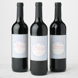 Blue Vintage Fancy Floral Baptism Favours Wine Label