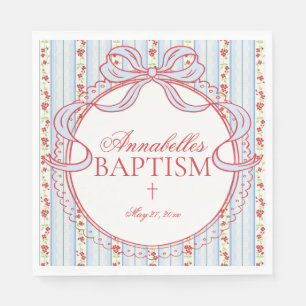 Blue Vintage Fancy Floral Baptism Table Decor Napkin