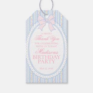 Blue Vintage Fancy Floral Birthday Party Favours Gift Tags