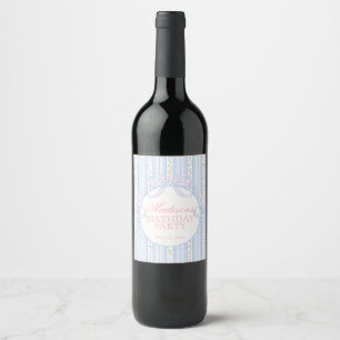 Blue Vintage Fancy Floral Birthday Party Favours Wine Label