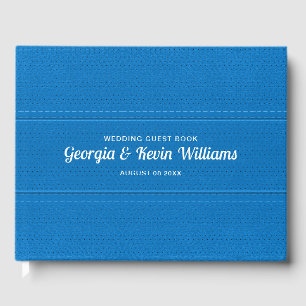 Blue vintage faux leather texture Guest Book