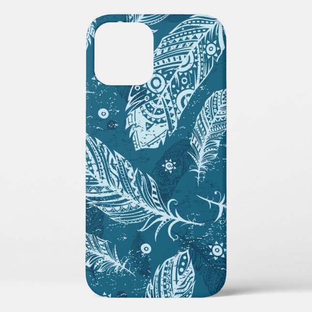 Blue vintage feather pattern Case-Mate iPhone case (Back)