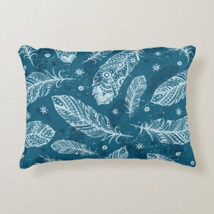 Blue vintage feather pattern decorative cushion