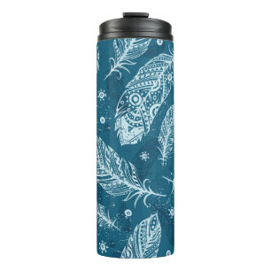 Blue vintage feather pattern thermal tumbler