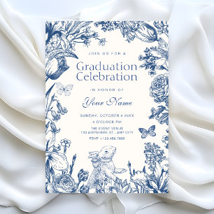 Blue Vintage floral botanical graduation Invitation