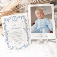 Blue Vintage Floral Boy Baptism Christening Photo