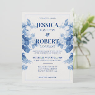 Blue Vintage Floral Chinoiserie Inspired Wedding Invitation