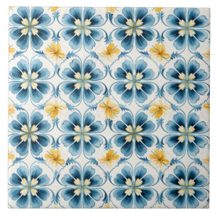 Blue Vintage Floral Elegant Tile