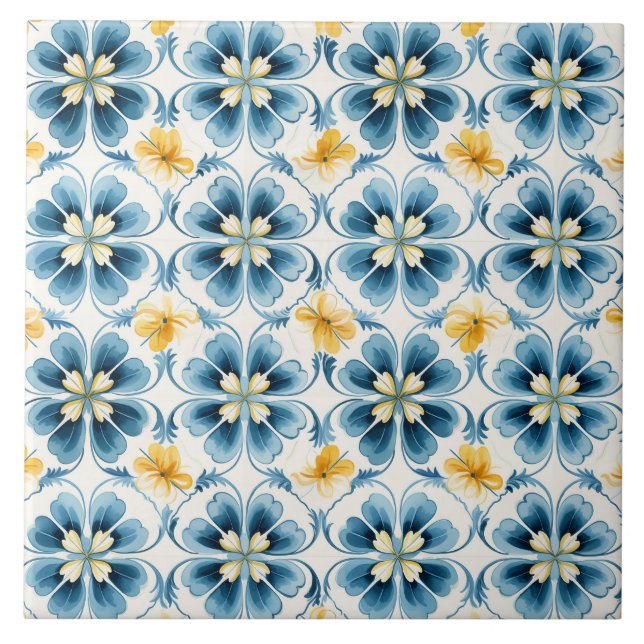 Blue Vintage Floral Elegant Tile (Front)