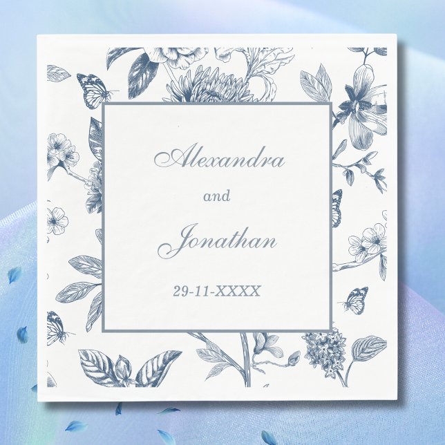 Blue Vintage Floral French Wedding Napkin (Creator Uploaded)