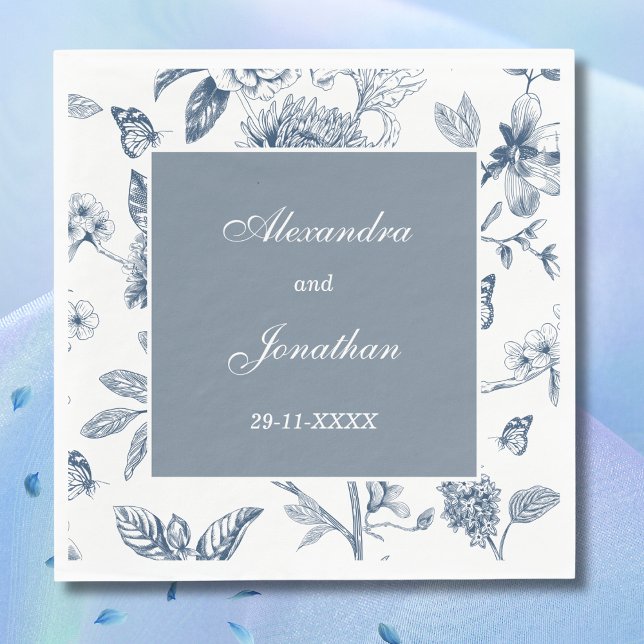 Blue Vintage Floral French Wedding Napkin (Creator Uploaded)