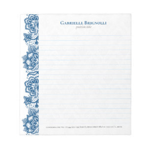Blue vintage floral lace notepad