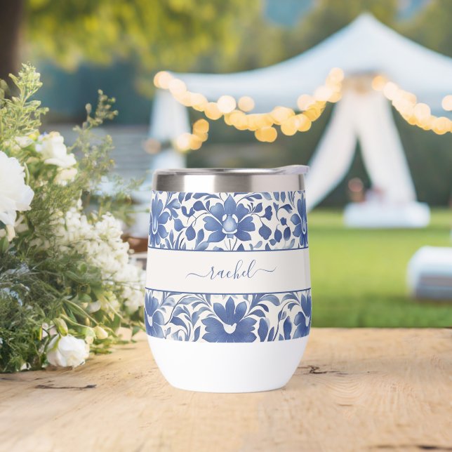 Blue Vintage Floral Monogram  (Wedding)