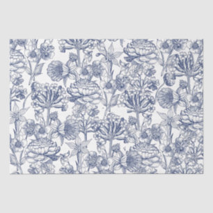 Blue Vintage Floral Pattern Elegant Tissue Paper