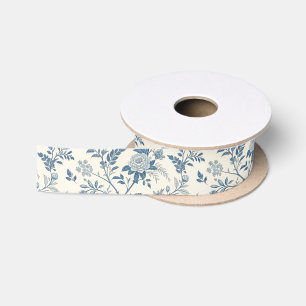 Blue Vintage Floral Pattern Satin Ribbon