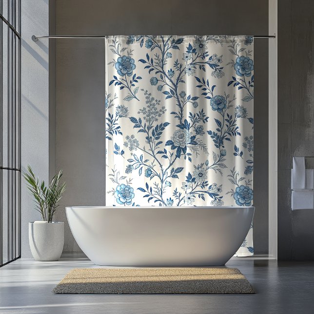 Blue Vintage Floral Pattern Shower Curtain (Creator Uploaded)
