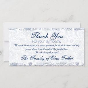 Blue Vintage Floral Pattern Sympathy Thank You P Card