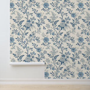 Blue Vintage Floral Pattern Wallpaper