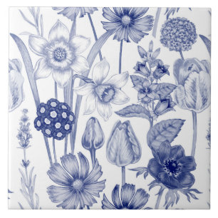 blue vintage floral tiled pattern tile