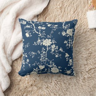 Blue Vintage Floral Toile Pattern (11) Cushion