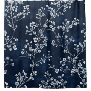 Blue Vintage Floral Toile Pattern (13) Shower Curtain