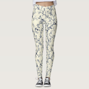 Blue Vintage Floral Toile Pattern (1) Leggings
