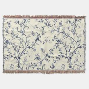 Blue Vintage Floral Toile Pattern (1) Throw Blanket