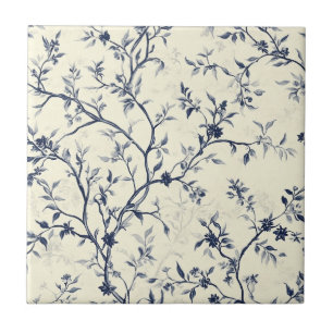 Blue Vintage Floral Toile Pattern (1) Tile