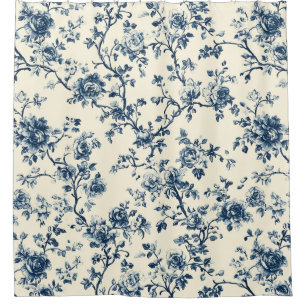 Blue Vintage Floral Toile Pattern (2) Shower Curtain