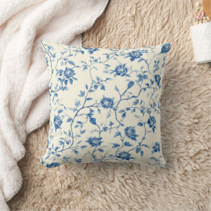 Blue Vintage Floral Toile Pattern (3) Cushion
