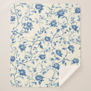 Blue Vintage Floral Toile Pattern (3) Sherpa Blanket