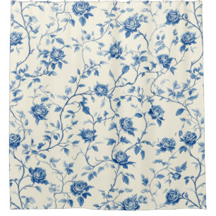 Blue Vintage Floral Toile Pattern (3) Shower Curtain