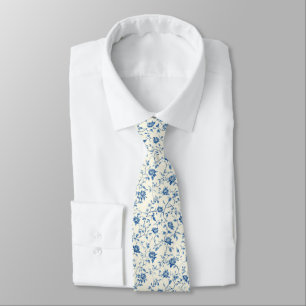 Blue Vintage Floral Toile Pattern (3) Tie