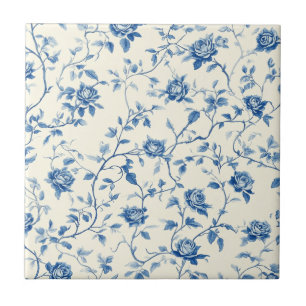Blue Vintage Floral Toile Pattern (3) Tile