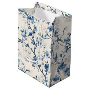 Blue Vintage Floral Toile Pattern (4) Medium Gift Bag