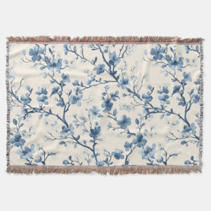 Blue Vintage Floral Toile Pattern (4) Throw Blanket