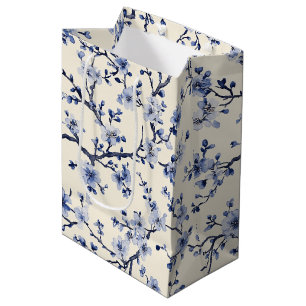 Blue Vintage Floral Toile Pattern (5) Medium Gift Bag