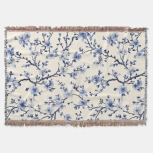 Blue Vintage Floral Toile Pattern (5) Throw Blanket