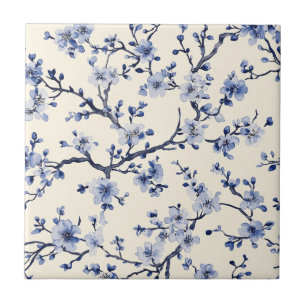 Blue Vintage Floral Toile Pattern (5) Tile