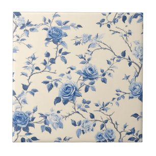 Blue Vintage Floral Toile Pattern (6) Tile