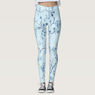 Blue Vintage Floral Toile Pattern (7) Leggings