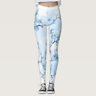 Blue Vintage Floral Toile Pattern (8) Leggings