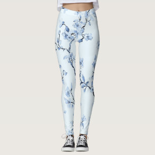Blue Vintage Floral Toile Pattern (9) Leggings
