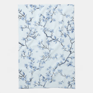 Blue Vintage Floral Toile Pattern (9) Tea Towel